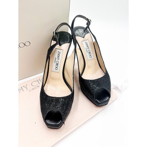 Jimmy Choo Black Peep Toe Heels - Picture 3 of 10